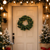 Pre-Lit Artificial Christmas Wreath - Realistic PVC Foliage Wreath with Warm White LED Lights for Door & Home Decoration