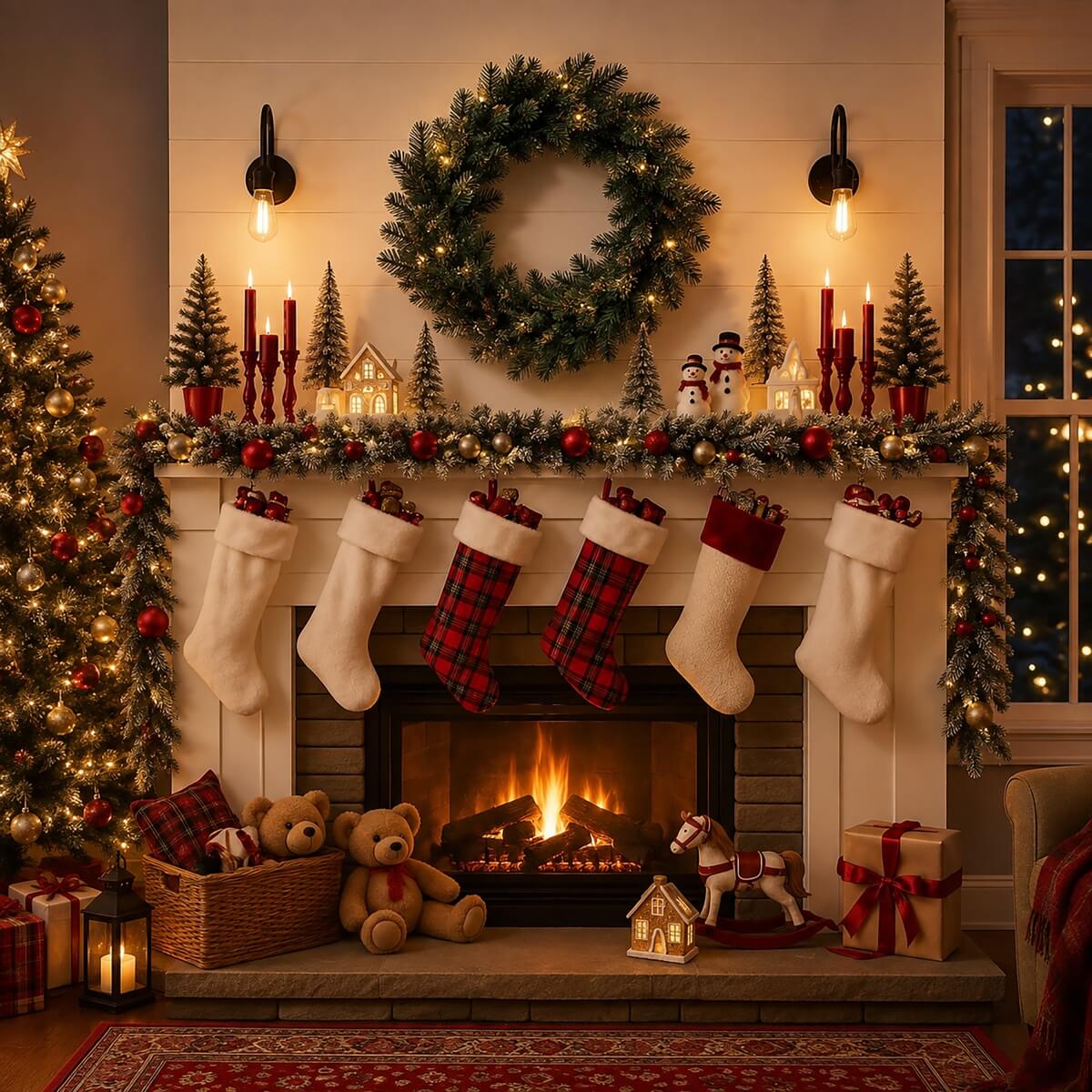 Artificial Christmas Wreath - Realistic PVC Foliage Wreath with Pre-Lit LED Lights for Festive Home & Door Decoration