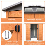Metal Garden Shed with Ventilations, Sliding Door, Sloped Roof, Brown