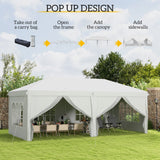 Garden Pop Up Gazebo, 3x6m Wedding Party Tent Marquee with Sidewalls, Windows, Carry Bag, White