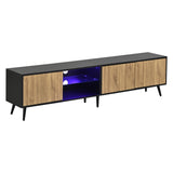 Mid-Century Modern LED TV Stand, Lowboard,TV Cabinet with LED Light, TV Unit, Modern Industrial Entertainment Center, 175cm Black Media Console  Low Storage Cabinet for Living Room