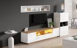LED TV Stand for 65 Inch TV, Modern Wood Media Console with Storage Drawers, Cabinets and Cable Management, Low Profile Entertainment Center for Living Room Bedroom, White & Oak
