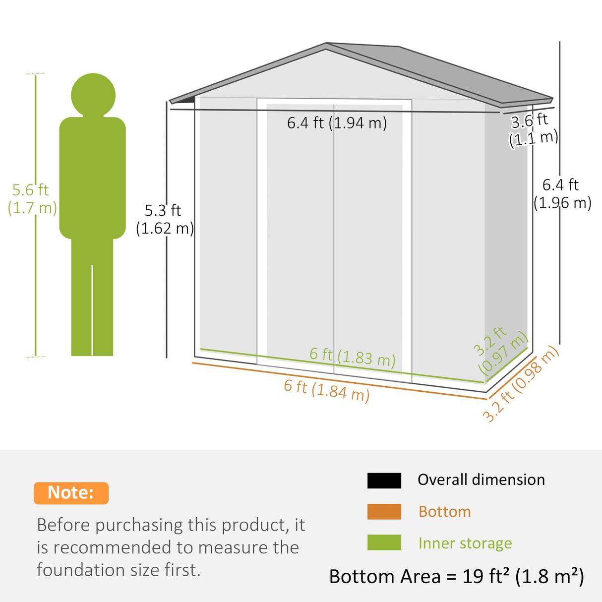 Metal Garden Storage Shed 6.5 x 3.5ft - Brown Wood Effect