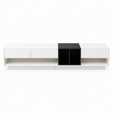 Modern TV Unit with High Gloss White and Black Finish - Lowboard with Drawers, Storage Compartments and Shelves