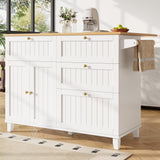 Kitchen Island, Rolling Mobile with Drawer and Storage Cabinet, Drop Leaf, Breakfast Bar, Towel Rack, White