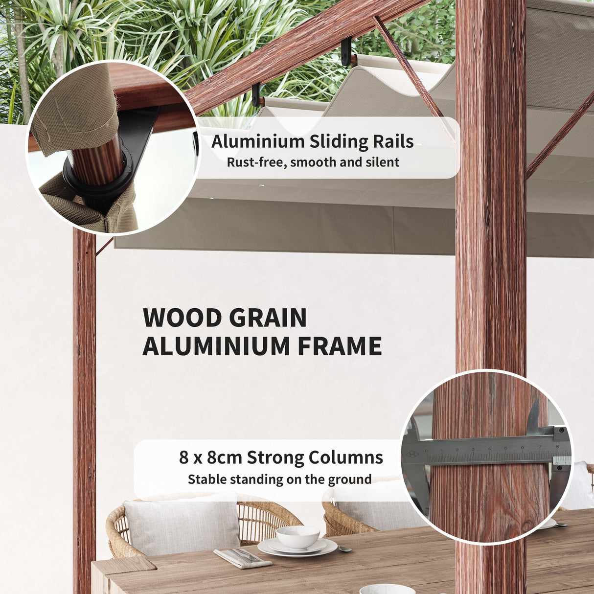 Retractable Roof Pergola 3x3m Natural Wood Finish