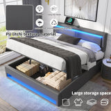 4ft6 Double Upholstered Bed - LED Storage Bed with USB & Wireless Charging, Grey