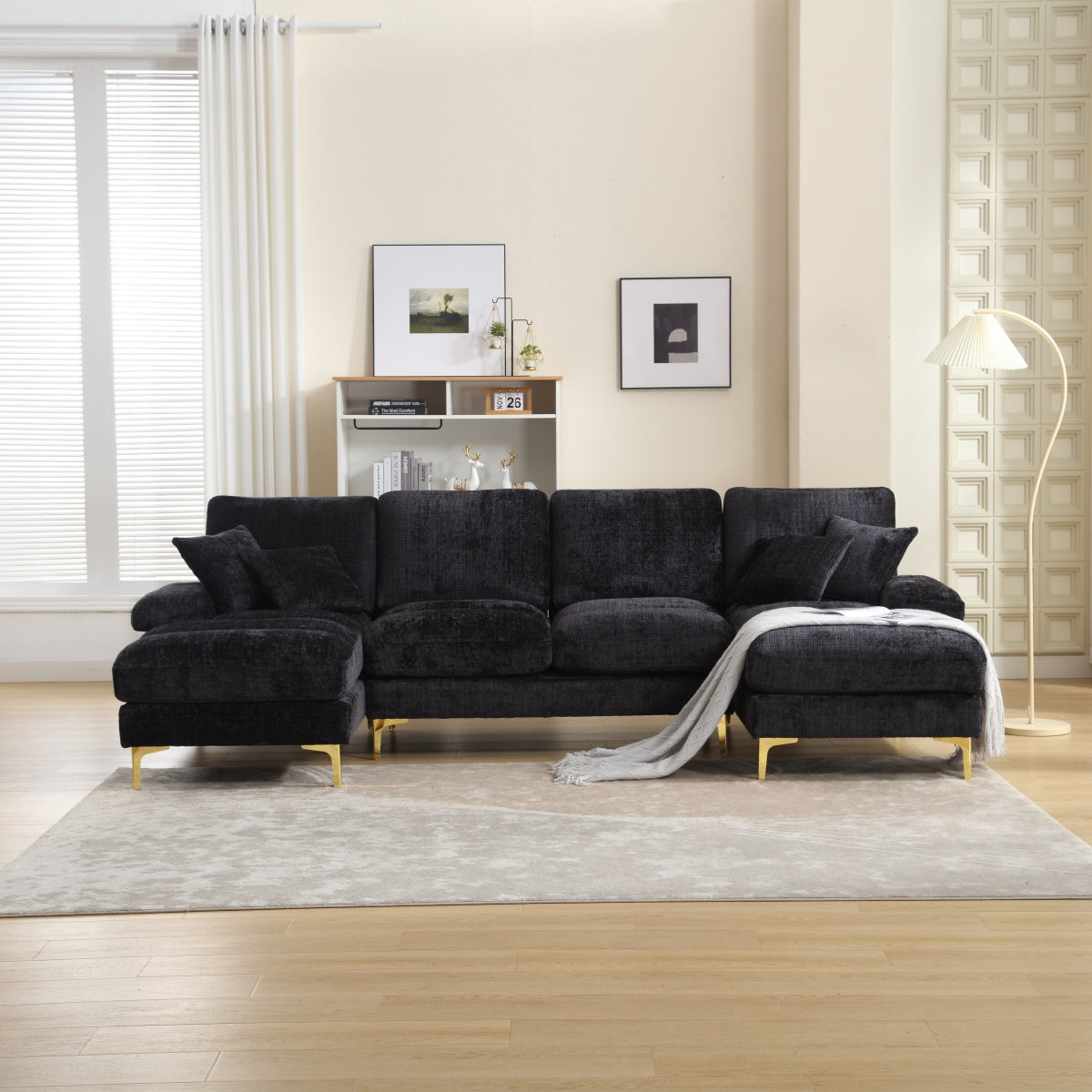Sectional Couches GOMYWAY Modular U-Shaped with Double Chaise for Living Room Chenille Fabric