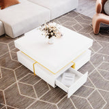 Coffee Table, High-Gloss, Drawers and Gold Accents