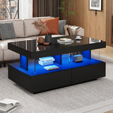 Black High Gloss LED Coffee Table - Living Room Centre Table with 2 Drawers & Storage