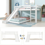 Children's Cabin Bunk Bed with Slide & Ladder — Adjustable Lower Bed for Kids