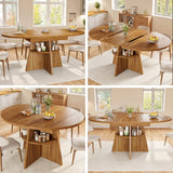 Extendable Round Dining Table 110–150cm - Dark Brown Kitchen Table Converts to Oval, Seats 8