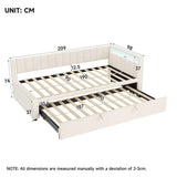 3ft Single Velvet Daybed with Trundle - Reversible Sofa Bed with RGB LED Lights and Charging Station, Beige