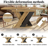 Extendable Wood-Coloured Dining Table with X-Shaped Legs – Telescopic Kitchen & Living Room Table