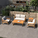 4-Seater Solid Wood Outdoor Sofa Set - Garden Lounge with Coffee Table and Side Table