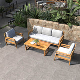 5-Seater Acacia Wood Outdoor Sofa Set – Solid Wood Garden Lounge with Coffee Table