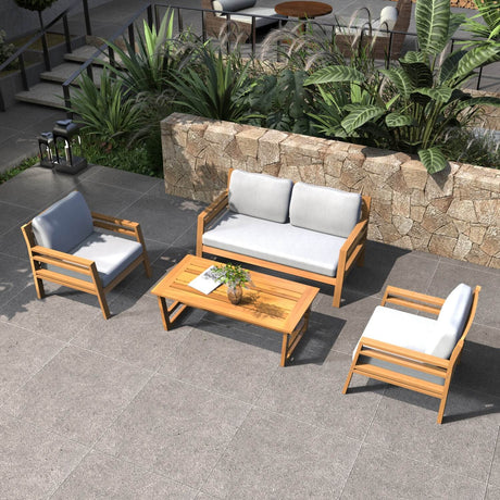4-Seater Acacia Wood Outdoor Sofa Set – Solid Wood Garden Lounge with Coffee Table – Abrihome UK