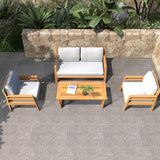 4-Seater Acacia Wood Outdoor Sofa Set – Solid Wood Garden Lounge with Coffee Table
