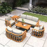 7-Seater Wood Patio Conversation Set with Footstool