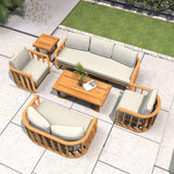 7-Seater Wood Patio Conversation Set with Footstool