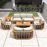 7-Seater Wood Patio Conversation Set with Footstool