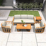 5-Seater Wood Patio Conversation Set with Footstool