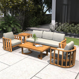 5-Seater Wood Patio Conversation Set with Footstool