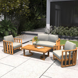 4-Seaer Wood Patio Conversation Set