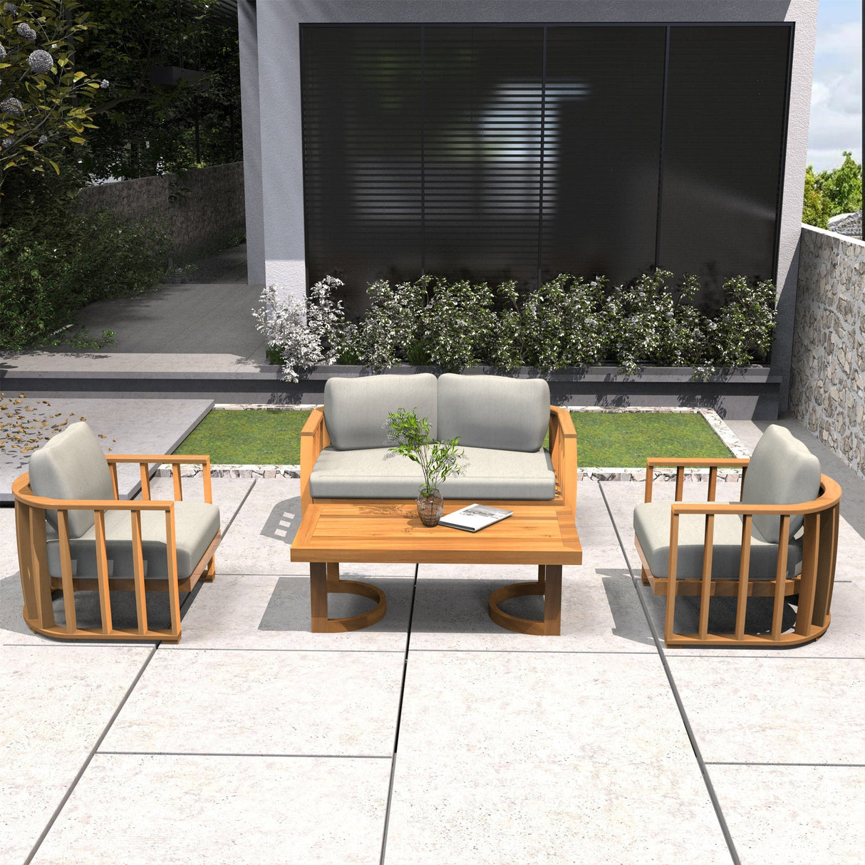 4-Seaer Wood Patio Conversation Set