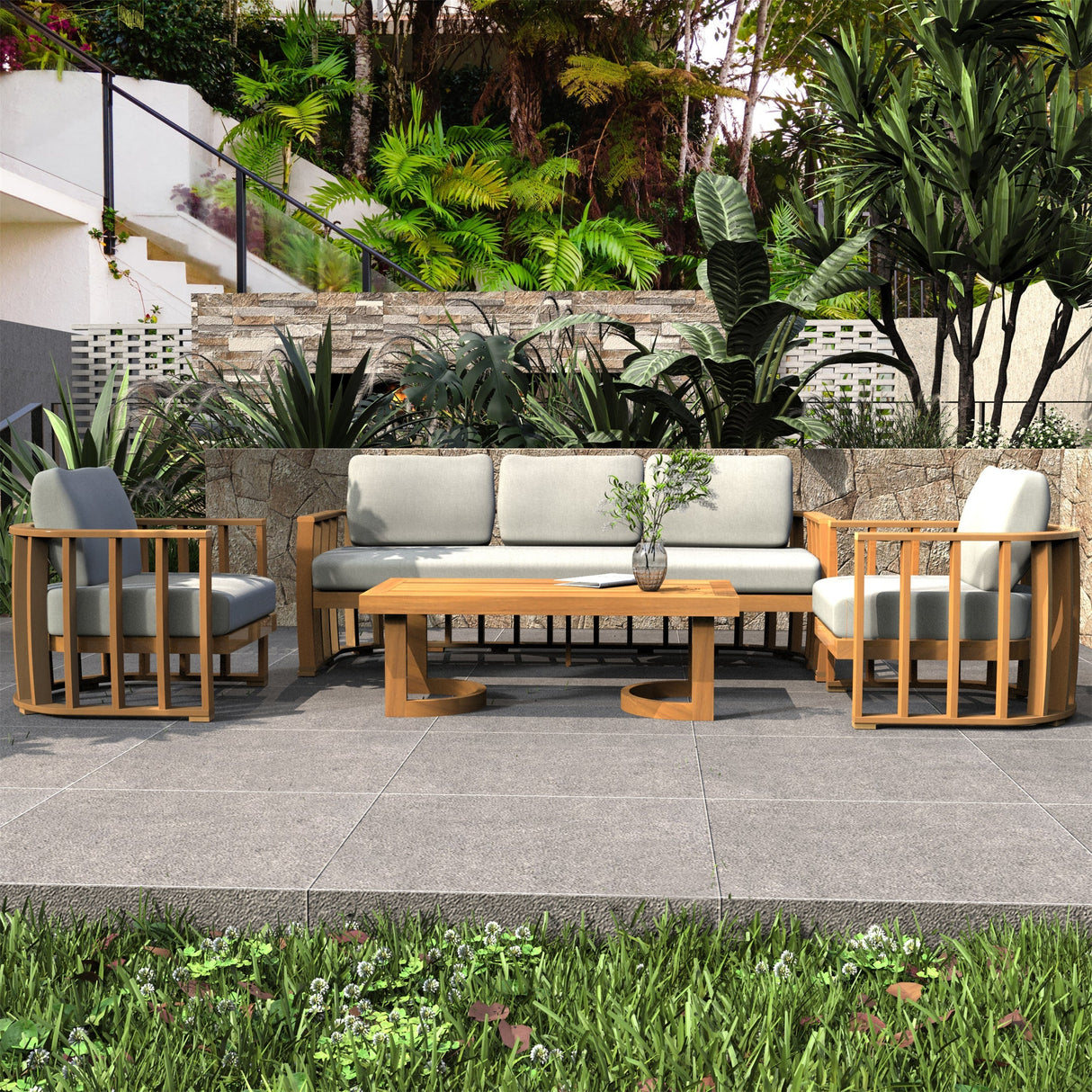 5-Seater Wood Patio Conversation Set
