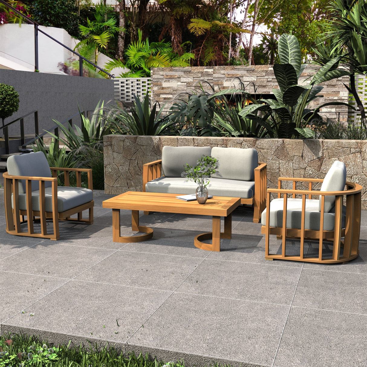 4-Seaer Wood Patio Conversation Set
