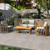 4-Seaer Wood Patio Conversation Set