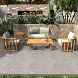 4-Seater Wood Patio Conversation Set with Footstool