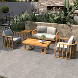 4-Seater Wood Patio Conversation Set with Footstool