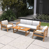 5-Seater Acacia Wood Outdoor Sofa Set – Solid Wood Garden Lounge with Coffee Table