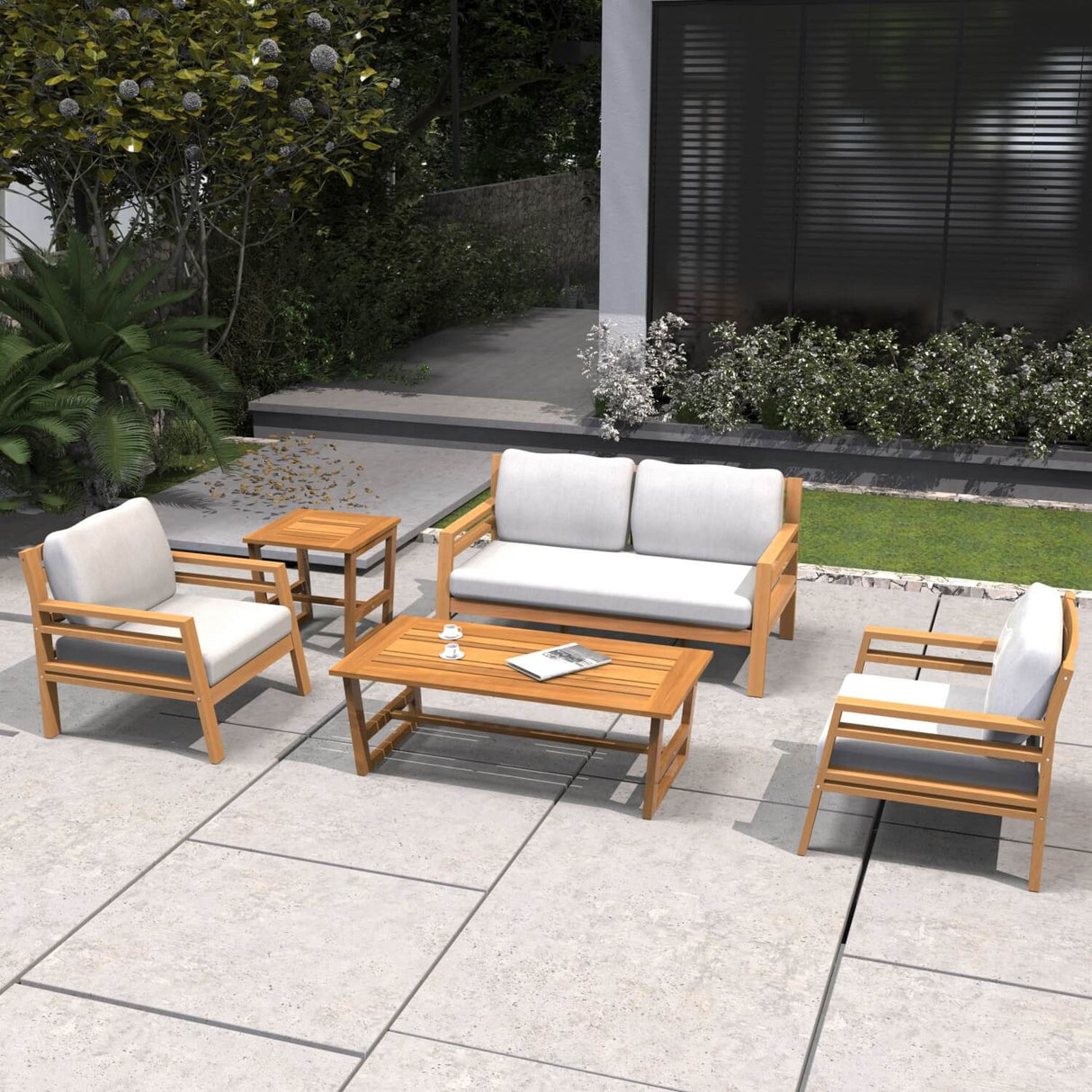 4-Seater Solid Wood Outdoor Sofa Set - Garden Lounge with Coffee Table and Side Table