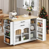 Kitchen Island Trolley - Foldable Worktop, Storage Shelves, Drawer, Wheels