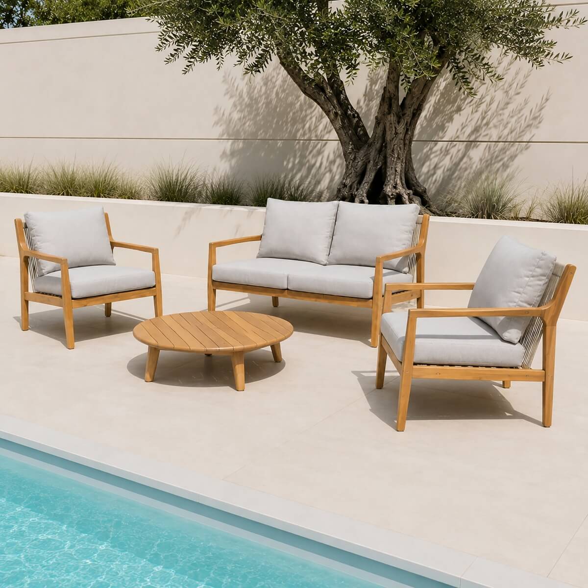 SOLARA 4-Piece Wood Outdoor Sofa Set - 4-Seater