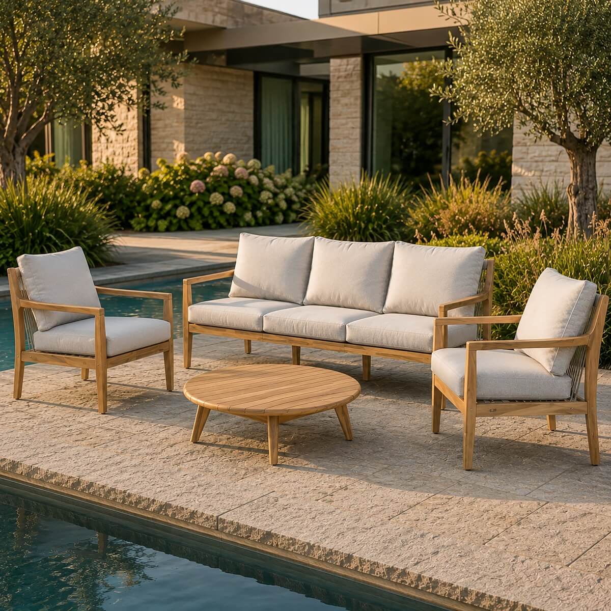 SOLARA 4-Piece Wood Outdoor Sofa Set - 5-Seater