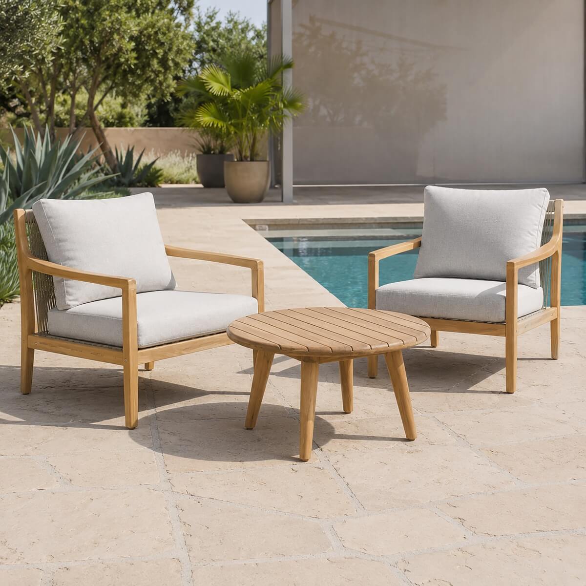 SOLARA Wood Outdoor Bistro Sofa Set - 3-Piece