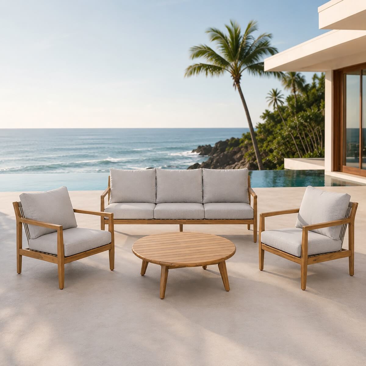 SOLARA 4-Piece Wood Outdoor Sofa Set - 5-Seater