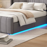 4ft6 Double Velvet Ottoman Storage Bed with LED Lighting - Upholstered Hydraulic Bed Frame with Plywood Base, Grey