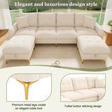 4 Seater U-Shaped Modular Sofa Bed with Storage Ottomans - Sleeper Sofa with 2 Storage Footstools and 2 Decorative Cushions, Beige