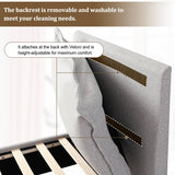 3FT Single Upholstered Chenille Bed - Slatted Frame with Storage & Headboard