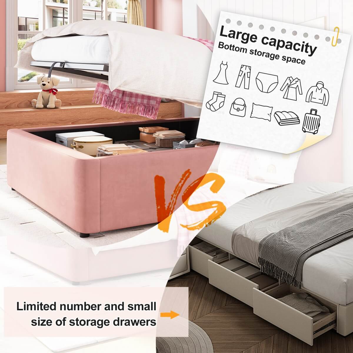 3FT Single Upholstered Velvet Bed - Hydraulic Storage with Headboard