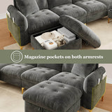 4 Seater U-Shaped Modular Sofa Bed with Storage Ottomans - Sleeper Sofa with 2 Storage Footstools and 2 Decorative Cushions, Grey