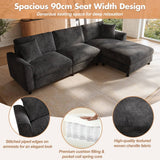 L-Shaped 3-Seater Sectional Sofa with Reversible Chaise - 90cm Extra-Wide Chaise Seat, Chenille Fabric, Grey