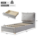 3FT Single Upholstered Chenille Bed - Slatted Frame with Storage & Headboard