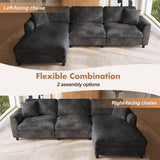 L-Shaped 3-Seater Sectional Sofa with Reversible Chaise - 90cm Extra-Wide Chaise Seat, Chenille Fabric, Grey