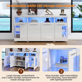 High Gloss White Sideboard with LED Lighting - Modern Storage Cabinet with 3-Tier Tempered Glass Display Shelves